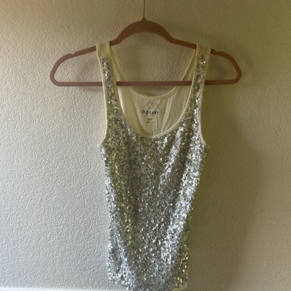 Old Navy Cream Sequin Tank Top